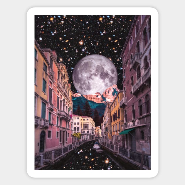 The Moon Always Shines Through - Space Aesthetic, Retro Futurism, Sci Fi Sticker by jessgaspar